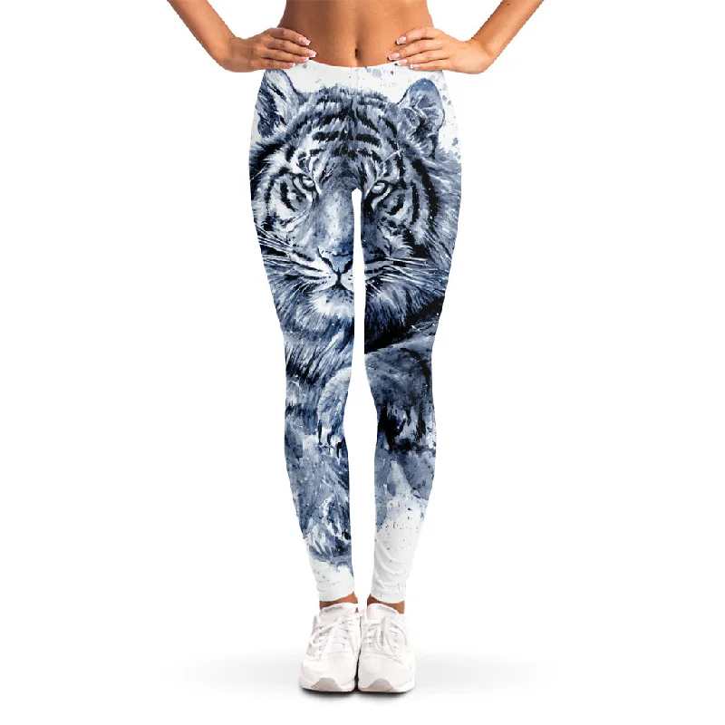 White Tiger Painting Print Women's Leggings Trendy Adjustable Waist Leggings