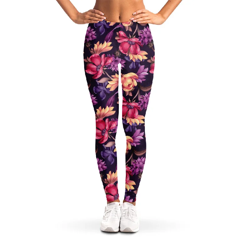 Wild Flower Print Women's Leggings Cozy Full-Length Workout Leggings