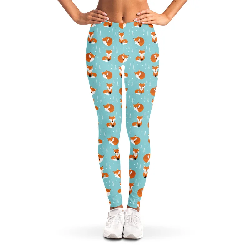 Winter Fox Pattern Print Women's Leggings Trendy Flared Leggings