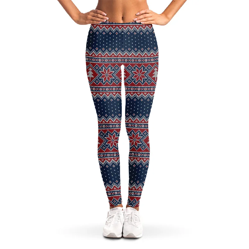 Winter Holiday Knitted Pattern Print Women's Leggings Comfortable Plus Size Leggings