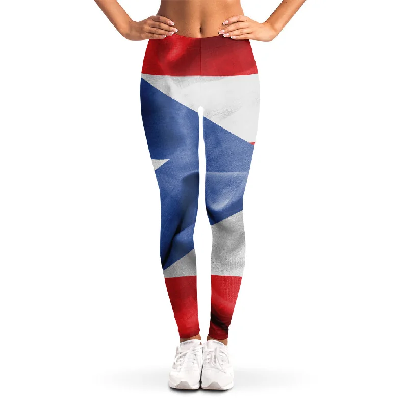 Wrinkled Puerto Rican Flag Print Women's Leggings Comfortable Running Leggings