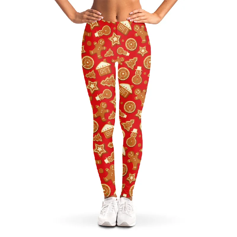 Xmas Gingerbread Pattern Print Women's Leggings Trendy Sports Performance Leggings