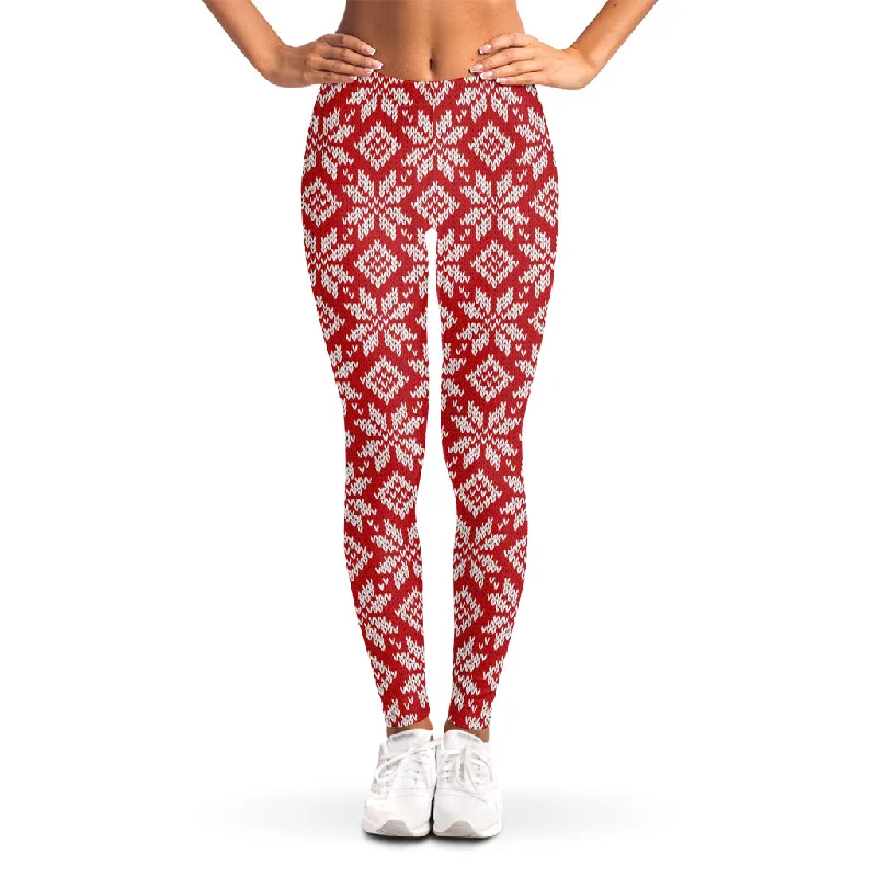 Xmas Nordic Knitted Pattern Print Women's Leggings Comfortable Tummy Shaping Leggings