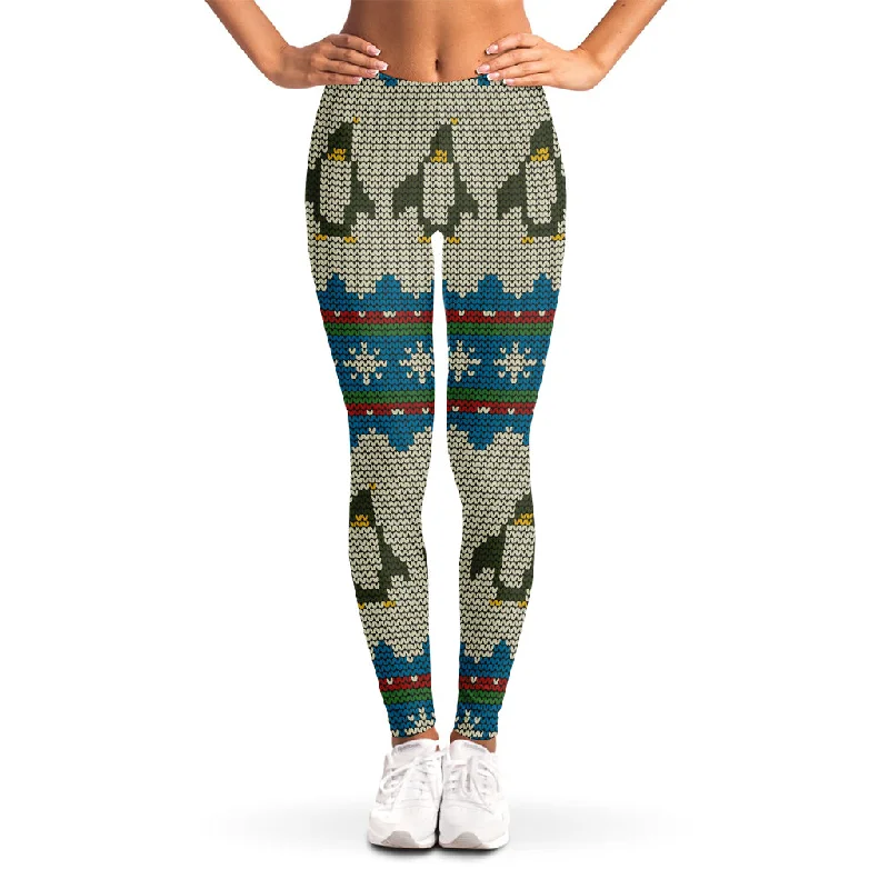 Xmas Penguin Pattern Print Women's Leggings Fashionable Full-Length Active Leggings