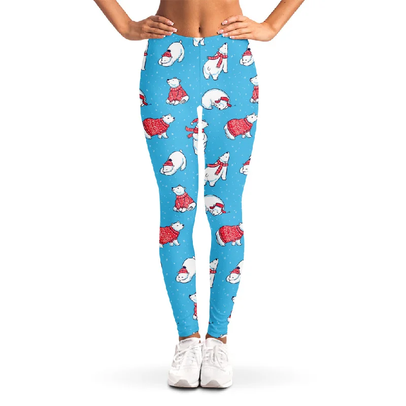 Xmas Polar Bear Pattern Print Women's Leggings Trendy Faux Suede Leggings