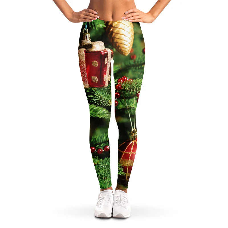 Xmas Tree Print Women's Leggings Trendy Adjustable Waist Leggings