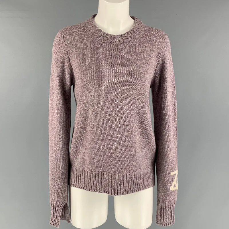 ZADIG & VOLTAIRE Purple Cream Cashmere Size M Heather Crew-Neck Sweater Nylon Fabric Polyester Fabric Spandex Fabric