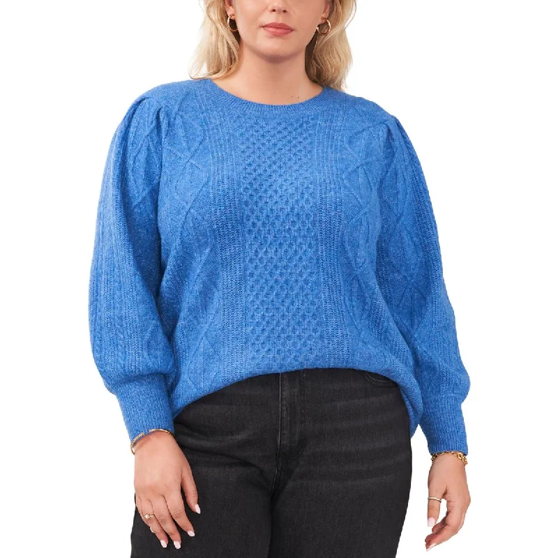 1.State Womens Plus Cable Knit Pull Over Crewneck Sweater Houndstooth Herringbone Solid