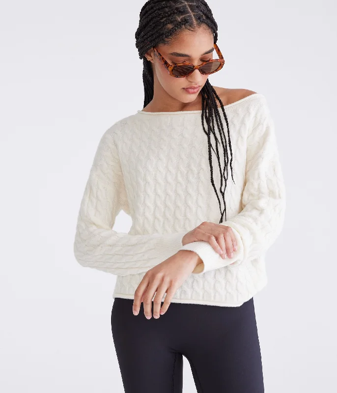 Aeropostale Cable Cropped Boat-Neck Sweater Handmade Hand-knitted Hand-woven