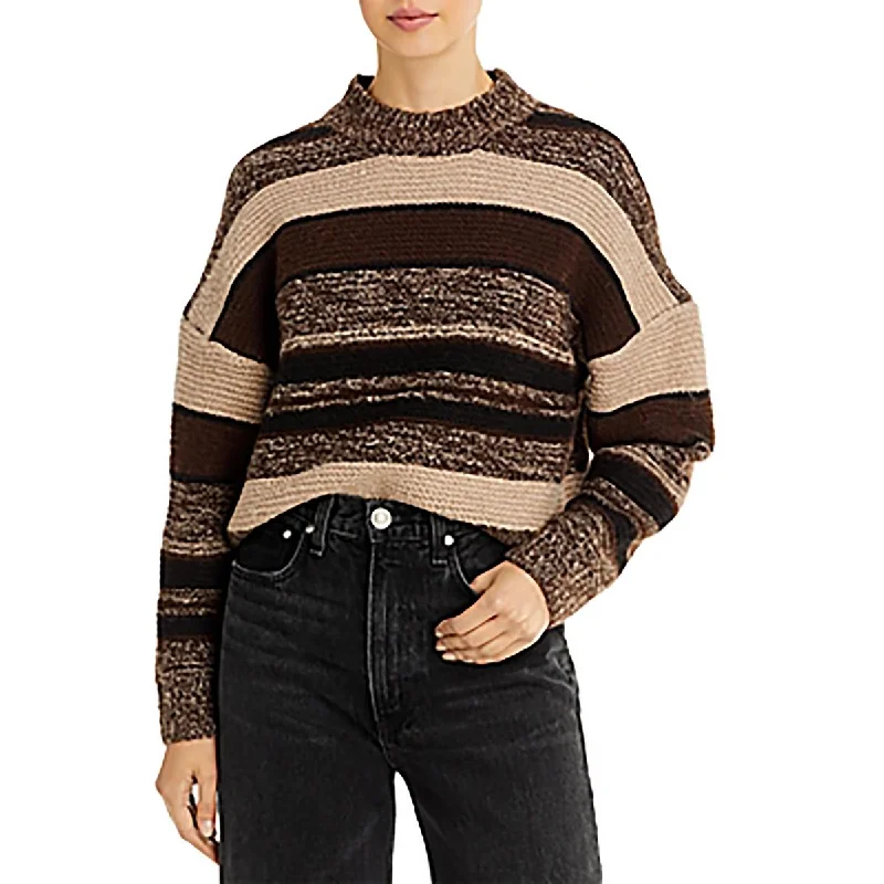 Aqua Womens Georgia Textured Striped Funnel-Neck Sweater Thin Thick Dense