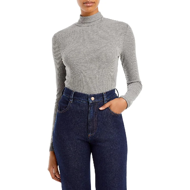 Aqua Womens Ribbed Heathered Turtleneck Sweater Stretchy Elastic Breathable