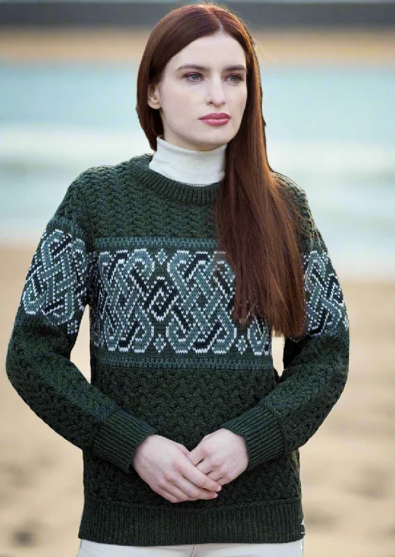 Aran Crafts Unisex Jacquard Sweater | Green Stylish Fashionable Trendy