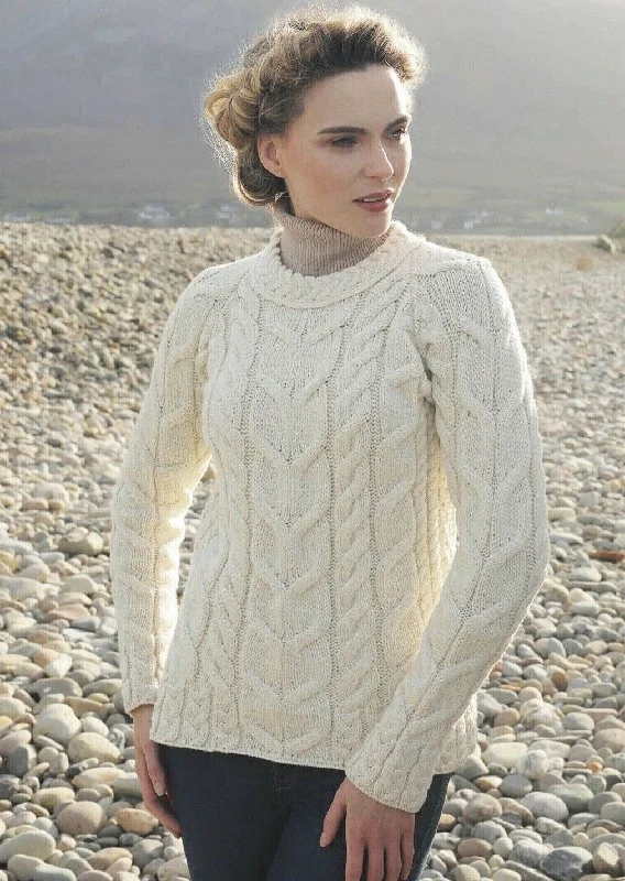 Listowel Ladies Aran Cabled Sweater | Natural Tailored Straight A-Line