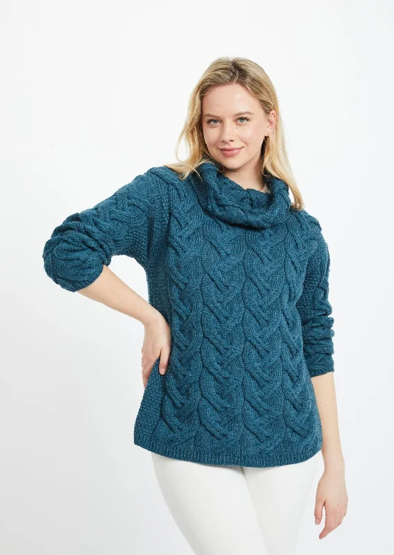 Aran Cowl Neck Chunky Sweater | Irish Sea Fleece Fabric Down Fabric Feather Fabric