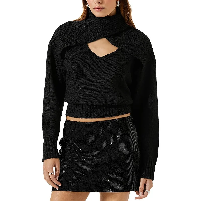 ASTR the Label Womens Pearson Cut-Out Ribbed Crop Sweater Thin Thick Dense