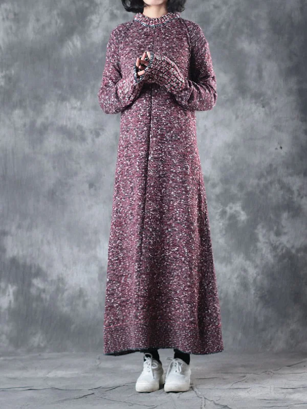 Autumn And Winter Ladies Casual Round Neck Sweater Long Skirt Houndstooth Herringbone Solid