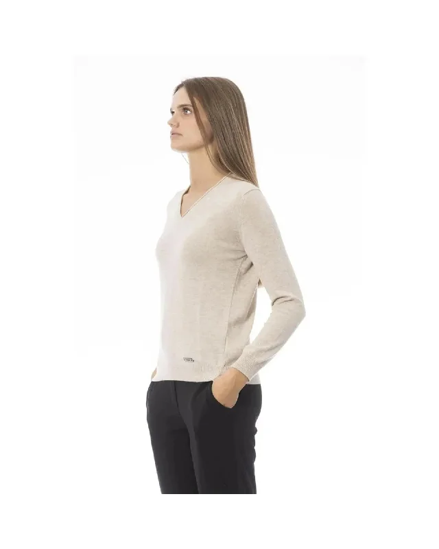 Baldinini Trend Women's Beige Polyamide Sweater - L Zippered Buttoned Snapped