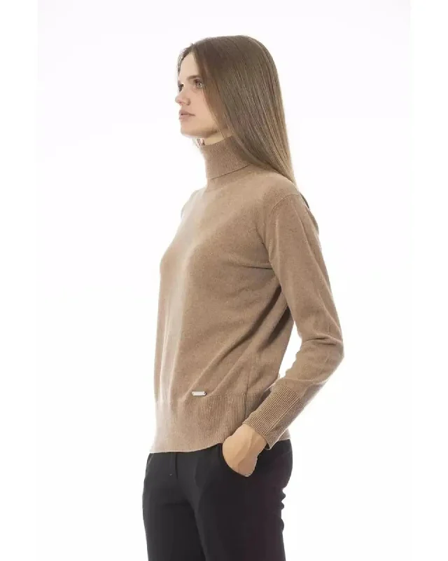 Baldinini Trend Women's Beige Wool Sweater - 40 IT Fleece Fabric Down Fabric Feather Fabric