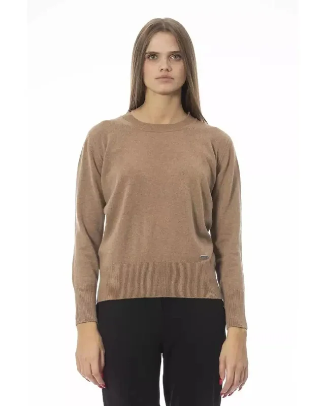 Baldinini Trend Women's Beige Wool Sweater - 40 IT Jersey Fabric Tulle Fabric Batik Fabric