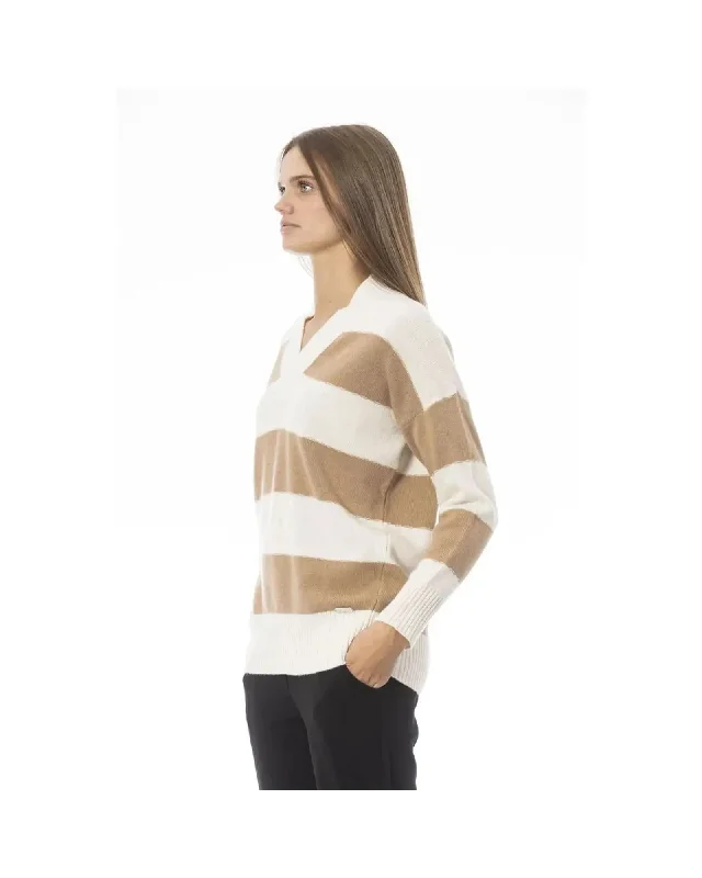 Baldinini Trend Women's Beige Wool Sweater - M Stylish Fashionable Trendy