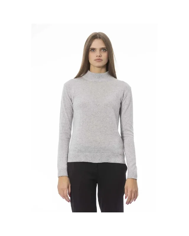 Baldinini Trend Women's Gray Fabric Sweater - M Real Fur Shearling Chenille