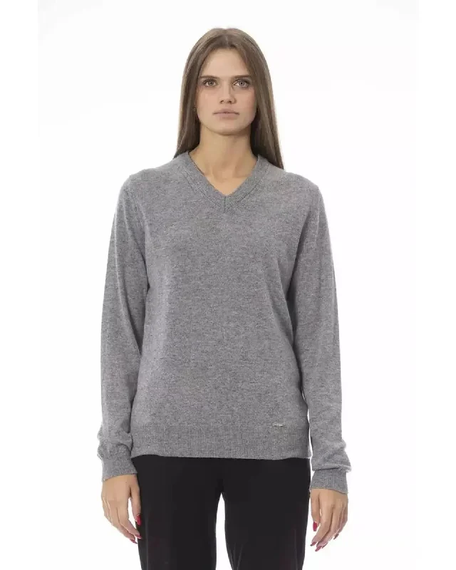 Baldinini Trend Women's Gray Viscose Sweater - M Chenille Brocade Lace