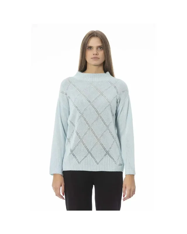 Baldinini Trend Women's Light Blue Wool Sweater - M Collared Crew Neck Turtle Neck