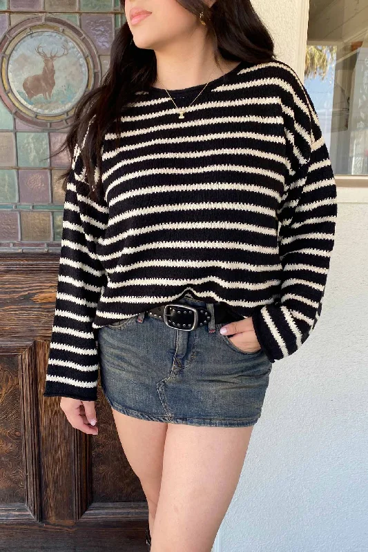 Oversized Striped Knit Sweater Sequined Glittery Shiny