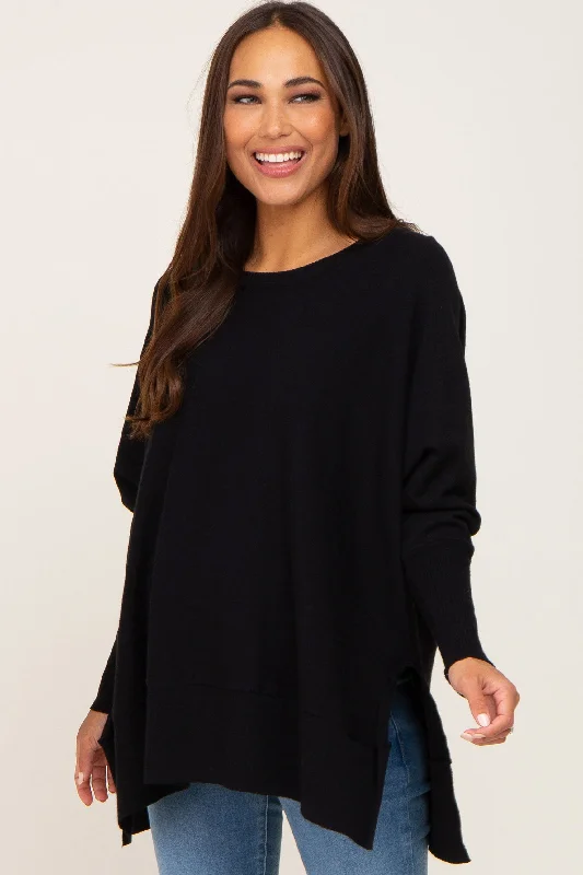 Black Dolman Sleeve Side Slit Maternity Sweater Thin Thick Dense