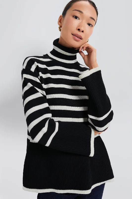 Black Striped Turtleneck Sweater Satin Fabric Silk Fabric Chiffon Fabric