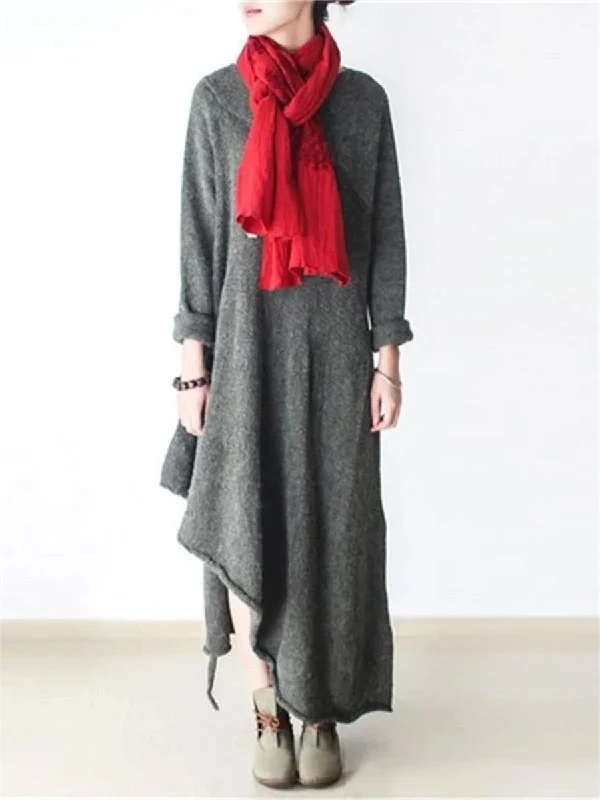 Casual Women'S Irregular Hem Sweater Long Skirt Fleece Sweater Nylon Polyester