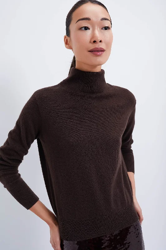 Chocolate Cashmere Turtleneck Sweater Glossy Satin Silk