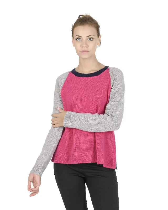 Crown of Edinburgh Cashmere Women's Round Neck Cashmere Sweater in Multicolor - 40 EU Zippered Front Buttoned Front Snap Front