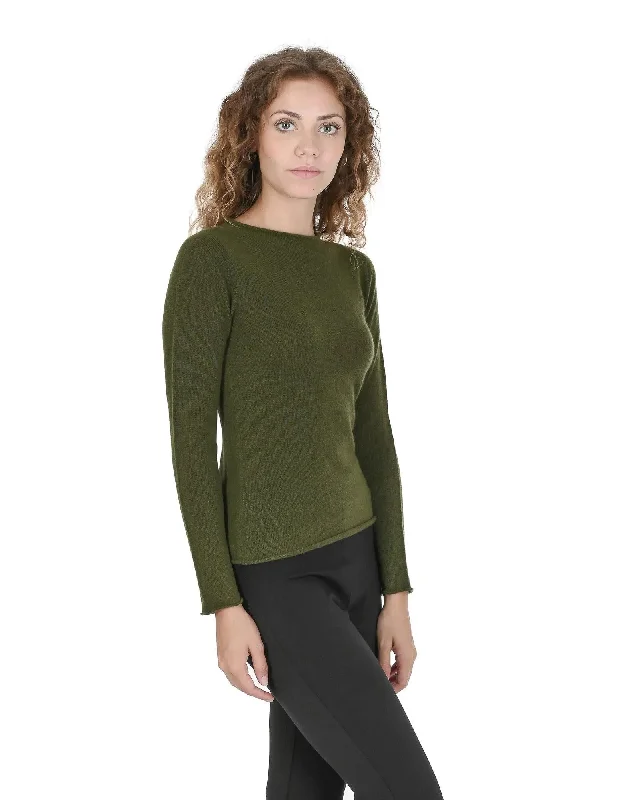 Crown of Edinburgh Cashmere Women's Boat Neck Cashmere Sweater - COE 007 in Verde Oliva - XS Wool Sweater Cotton Sweater Cashmere Sweater