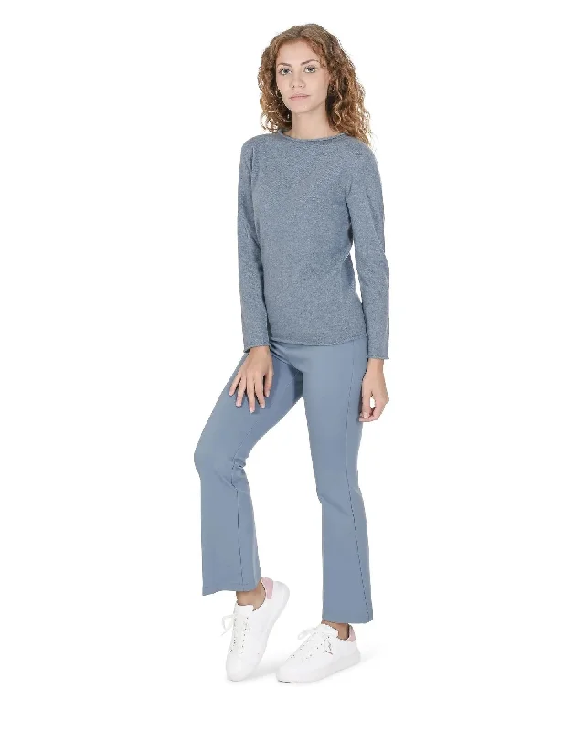 Crown of Edinburgh Cashmere Women's Cashmere Boatneck Sweater - Italian Crafted in Sky blue - S Open Front Closed Front Wrap Front