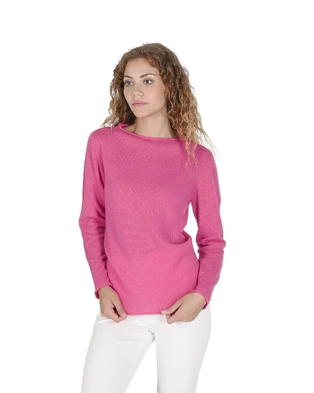 Crown of Edinburgh Cashmere Women's Cashmere Boatneck Sweater in Fuchsia - M Graphic Sweater Embroidered Appliqued