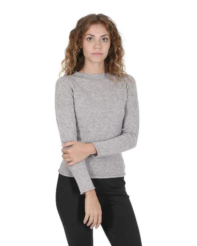 Crown of Edinburgh Cashmere Women's Premium Italian Cashmere Boatneck Sweater in Grigio Cenere - L Long Sweater Short Sweater Cropped Sweater