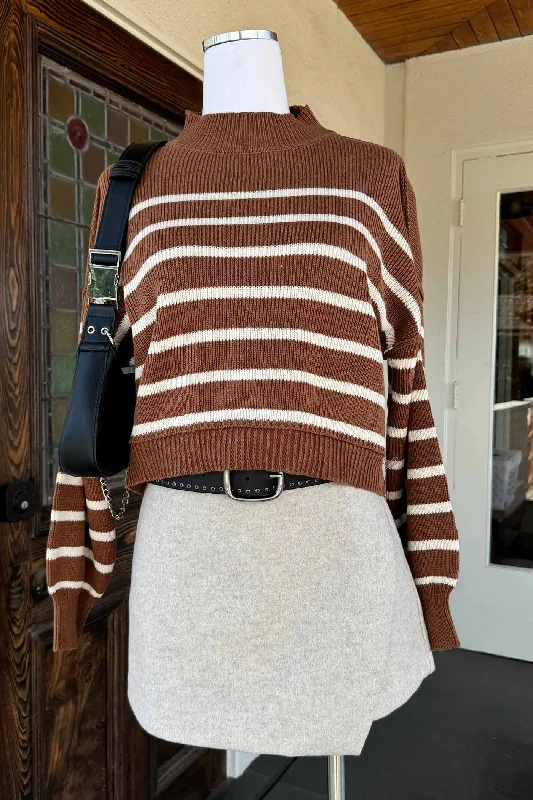 Striped Mock Neck Sweater by For Good Soft Cozy Warm