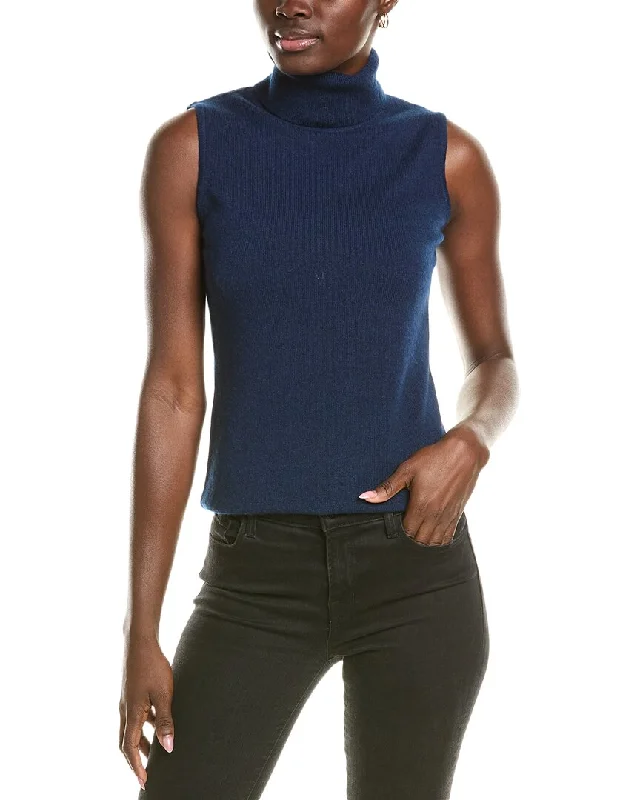 Forte Cashmere Sleeveless Turtleneck Cashmere Sweater Iron Safe Non-Iron Wrinkle Free