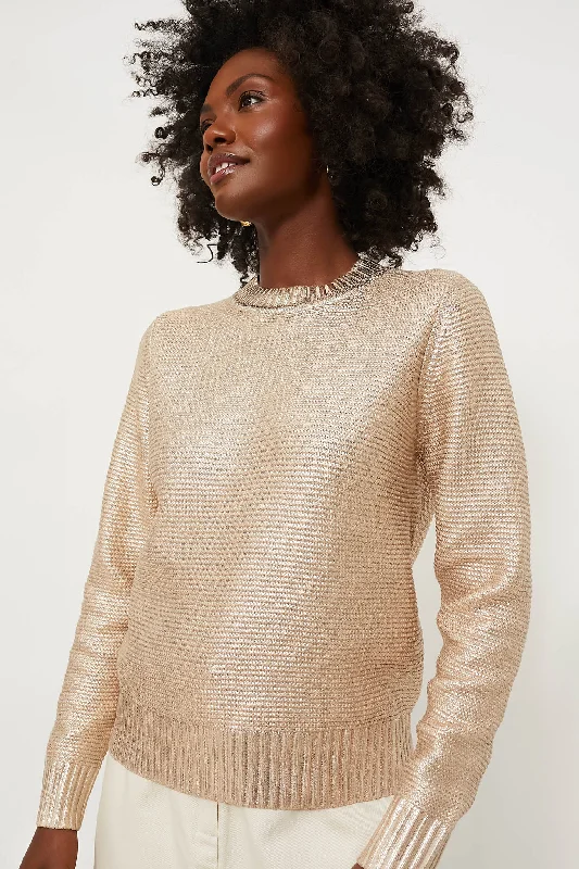 Gold Metallic Vienna Sweater Herringbone Houndstooth Plaid