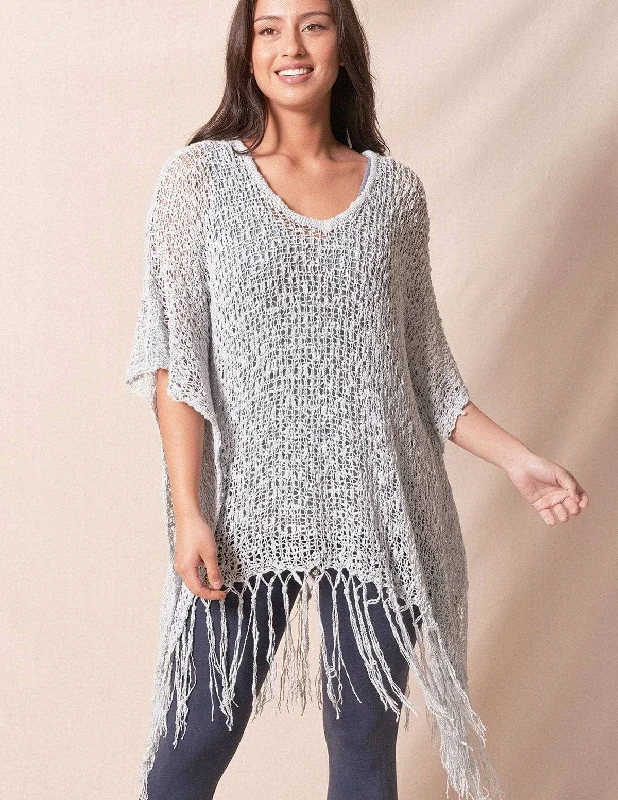 Handwoven Riva Knit Fringed Sweater Poncho Tailored Straight A-Line