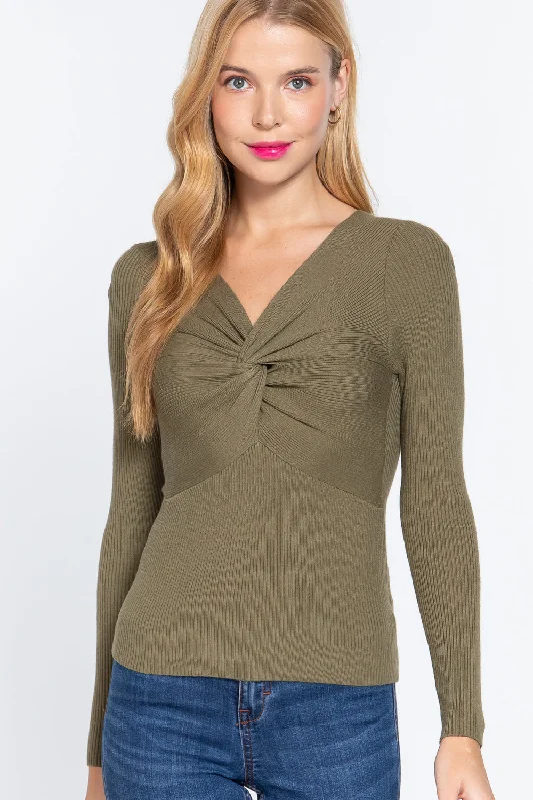 Long Slv V-neck Knotted Sweater Boxy Sweater Fitted Sweater A-Line