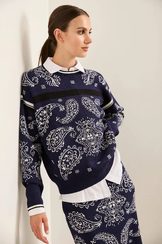 Oversized Crew Neck Jacquard Sweater Modern Contemporary Chic