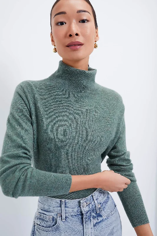 Pine Green Cashmere Turtleneck Sweater Handmade Hand-knitted Hand-woven