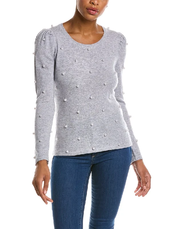 Qi Cashmere Pearl Embellished Wool & Cashmere-Blend Sweater Handmade Hand-knitted Hand-woven