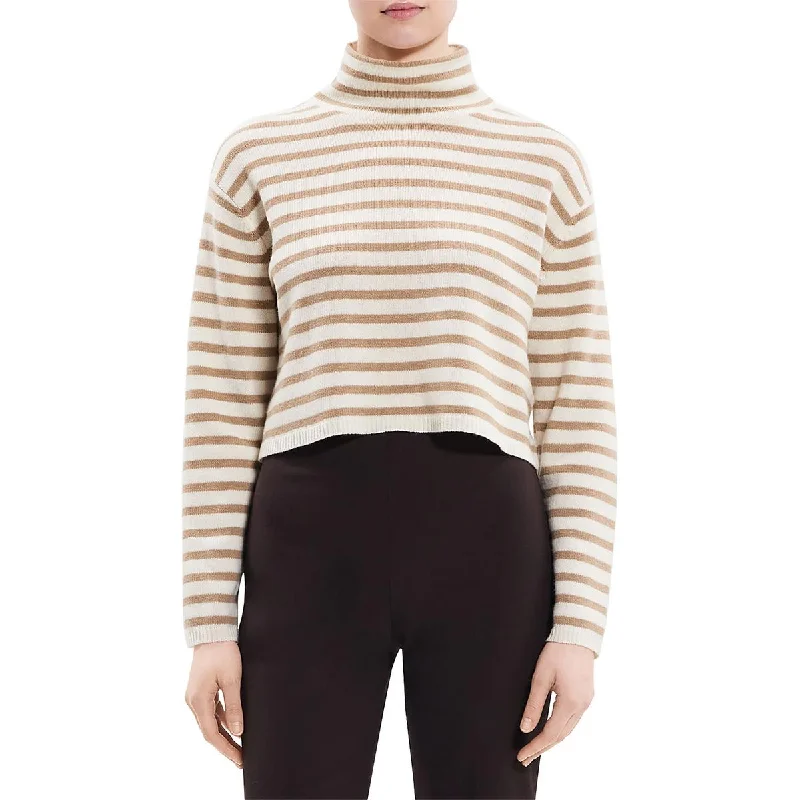 Theory Womens Wool Blend Striped Mock Turtleneck Sweater Terry Blend Velvet Blend Canvas Blend