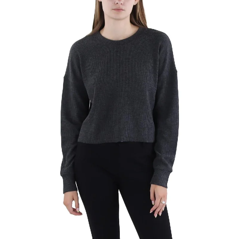 Three Dots Womens Heathered Crewneck Crop Sweater Spandex Blend Rayon Blend Denim Blend