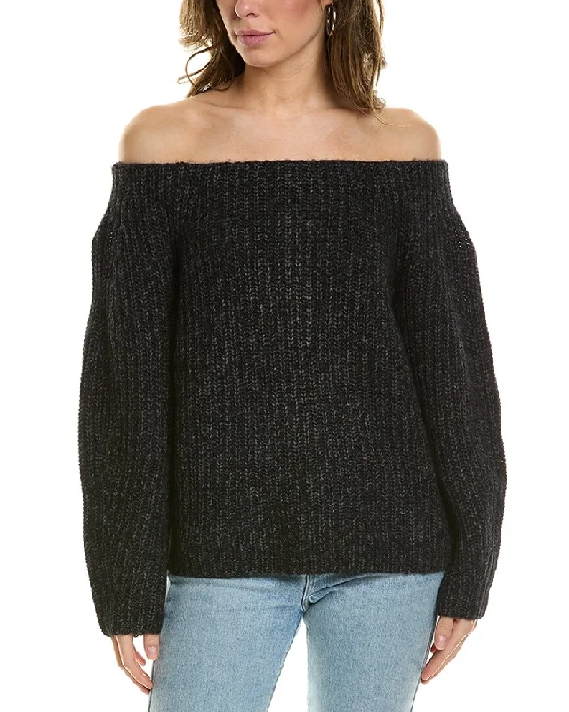 Vince Marled Off-The-Shoulder Alpaca & Wool-Blend Sweater Print Jacquard Patchwork