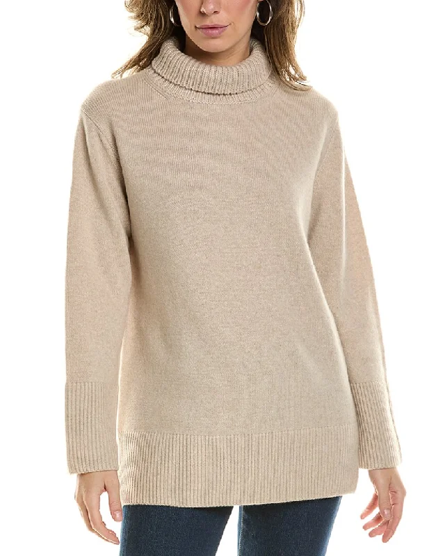 Vince Mixed Gauge Turtleneck Wool & Cashmere-Blend Tunic Sweater Nylon Fabric Polyester Fabric Spandex Fabric