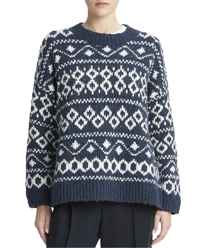 Vince Nordic Fair Isle Wool-Blend Sweater Turtle Neck Boat Neck Asymmetrical Neck